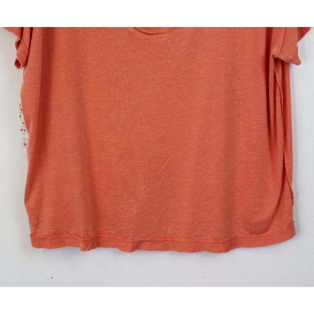 NWT Free People All Mine V Neck Cut Out Raw Cut Tee Apricot Orange Pink Large - Picture 8 of 8